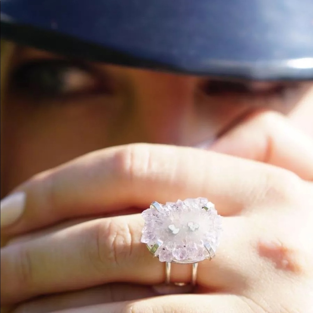 Genuine Amethyst Stalact Silver Plated Purple Ring